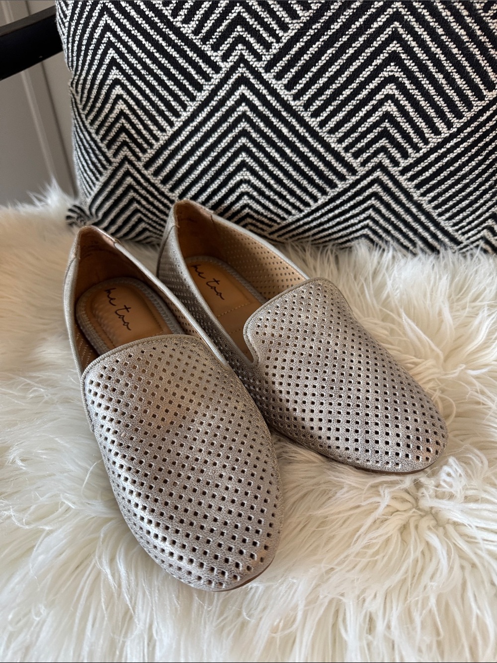 Women’s Perforated Slip-On Loafers in Metallic